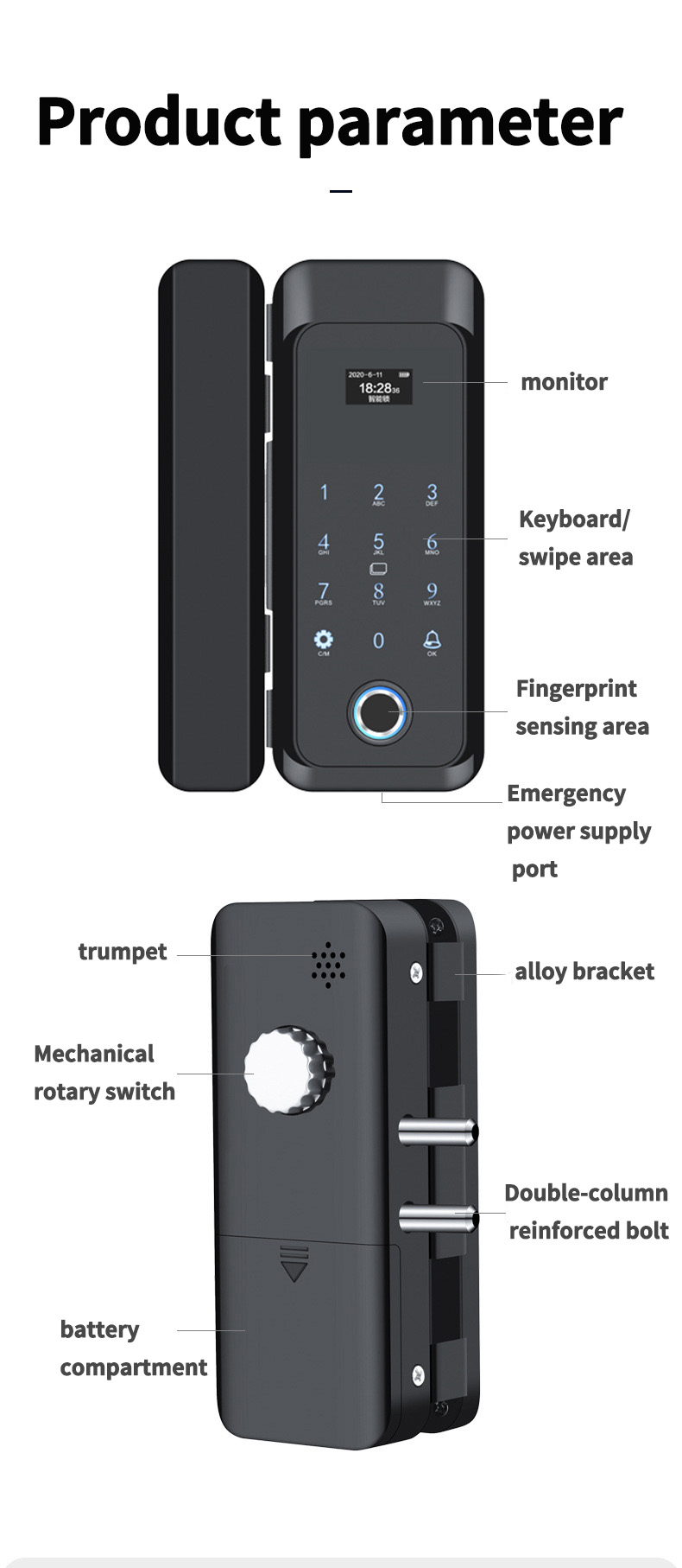 Smart safety door lock guangdong refers to high-definition color screen remote control applet Mechanical key Multi-function lock
