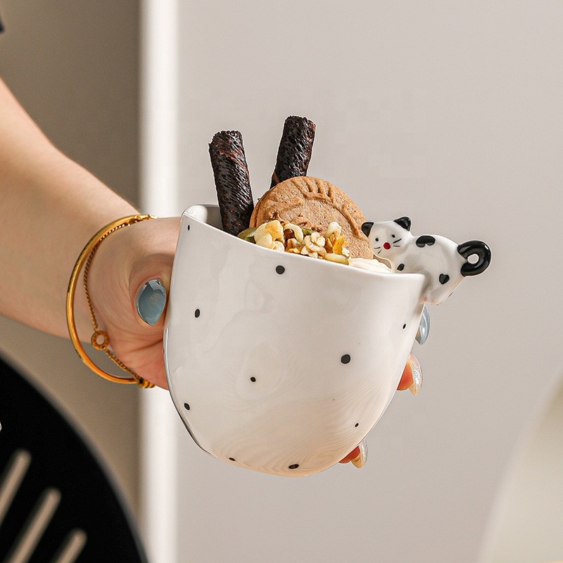 Yaratıcı seramik kupa, kahve fincanı, el bardağı. Ins tarzı sevimli karikatür yaratıcı çiftin süt ve çay bardağı hediye kutusu - Product Image 2