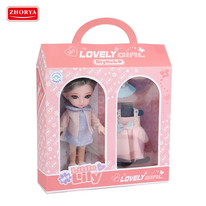 Zhorya boneca casual 12 articulações, boneca de 6 polegadas feita de plástico e com 12 articulações, vestido de maquiagem 3d para olhos, brinquedo diy, roupas bonitas para meninas