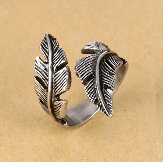High Quality Unique Design Vintage 316 Stainless Steel Custom Leaf Pattern Men Jewelry Ring RC-293