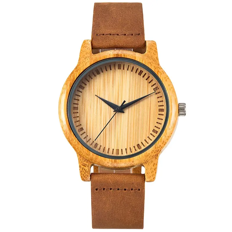 SIHAIXIN-Reloj de madera hecho en China para hombre, reloj masculino de lujo de madera de bambú, de cuarzo y cuero