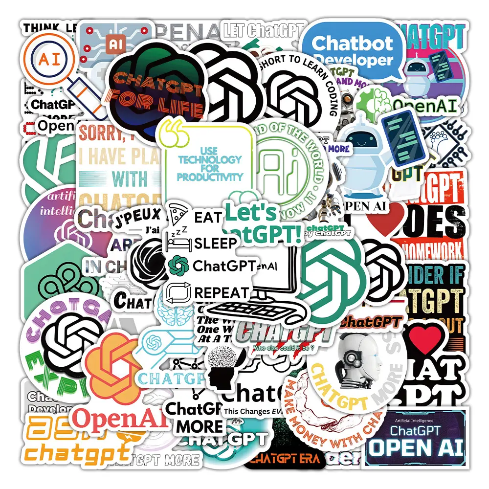 50 buah stiker grafiti Logo ChatGpt AI terkenal untuk botol mobil komputer Laptop vinil OpenAI stiker pemrograman