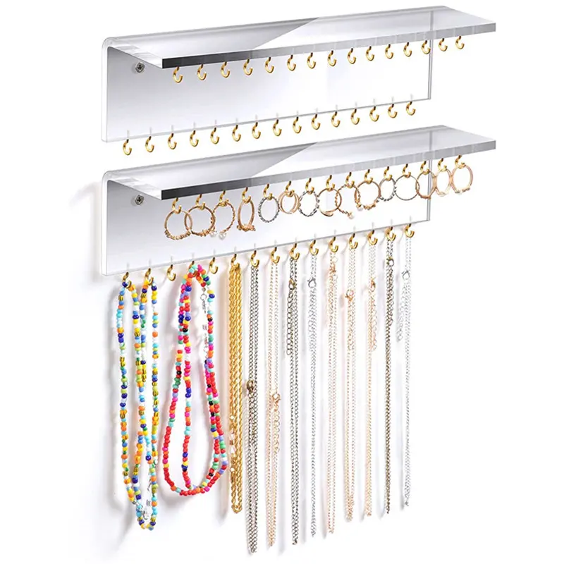 Clear Acrylic Jewelry Organizer Wall Mounted Hanging Jewelry Display Holder Hanging Rings Earrings Necklace Holder