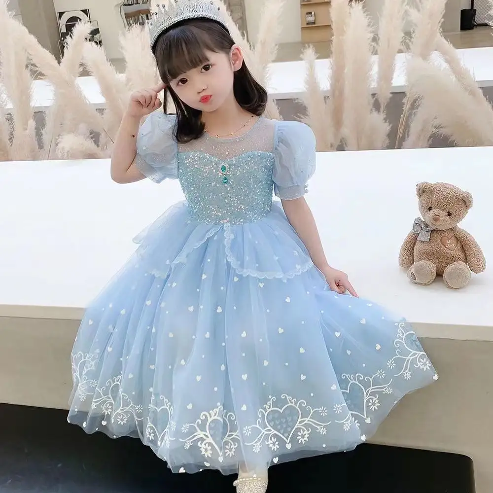 ガールズプリンセスコスプレドレスハロウィンコスチュームバースデーパーティーファンシードレスキッズエルザロール子供服コスチュームドレス