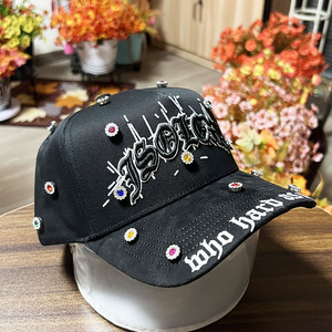 Mode 5 Panel ein Rahmen Hut schwarz Wildleder Kappe Strass Baseball Cap benutzer definierte 3D-Stickerei Satin Futter Gorras benutzer definierte Hut Wildleder - Product Image 1