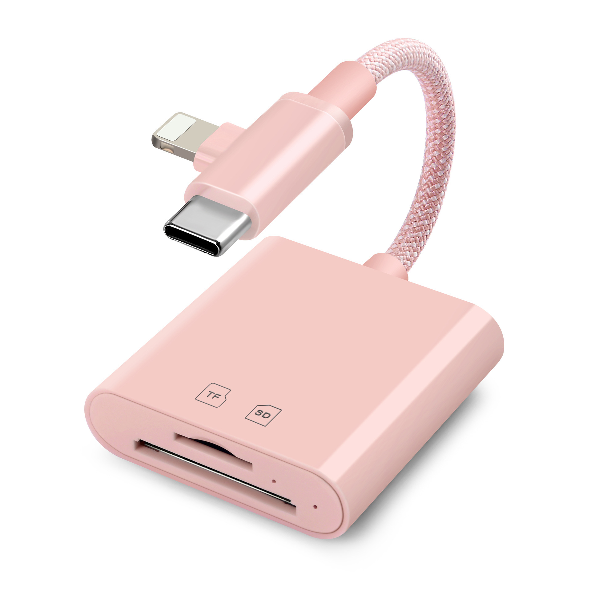 Lecteur de cartes rose 2 en 1 - lit les deux simultanément