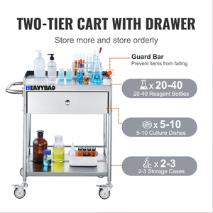 Heavybao 2-Layer Stainless Steel <strong>Cart</strong> 220 Lbs Weight Capacity Lab Utility <strong>Cart</strong> for Lab Clinic Kitchen Salon Medical <strong>Cart</strong> Trolley