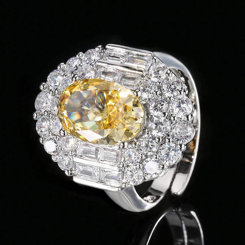 open size Ice Flower cut yellow diamond ring