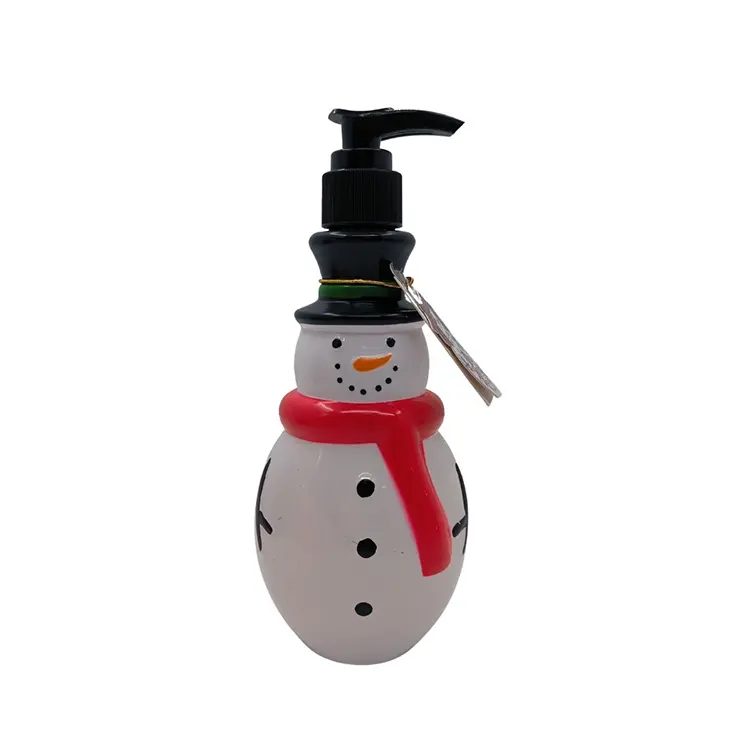 Botella con forma de muñeco de nieve Personalizar el cuidado de la piel Jabón líquido 310ml Serie de Navidad Botella desinfectante de manos para niños