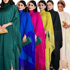 Orta doğu Kaftan Abaya kadınlar müslüman elbise arap Dubai yarasa kollu püsküller büyük salıncak mütevazı parti Kaftan elbiseler