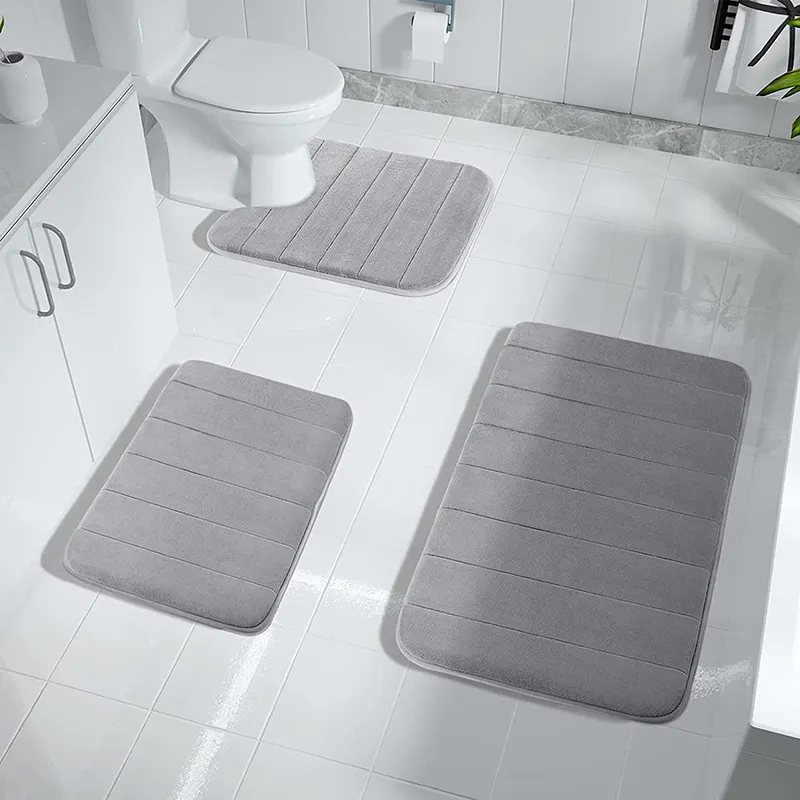 Goedkope Custom Printing Memory Foam Anti Slip Polyester Badkamer Tapijt Set Bad Vloer Deur Mat