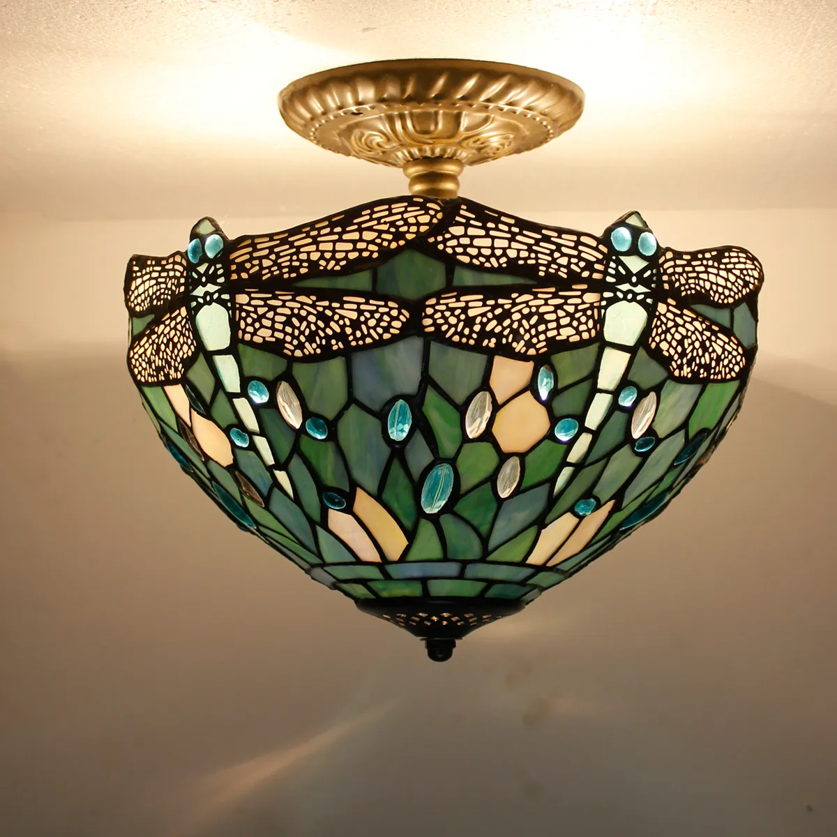 12X11 pulgadas vitral colgante lámparas mar azul libélula estilo Tiffany lámpara de techo fábrica venta al por mayor luz