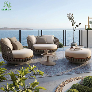 فناء وكرسي حديث فاخر دائري ، حبل منسوج لحديقة مريحة من الألومنيوم ، أريكة - Product Image 4