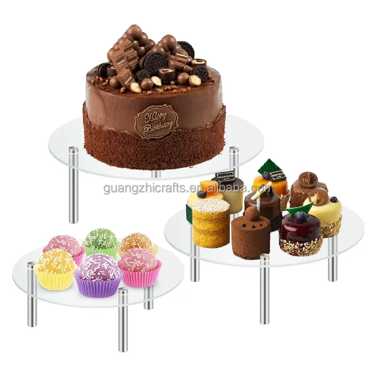 Stand Display makanan akrilik bulat pemegang Cupcake akrilik bening