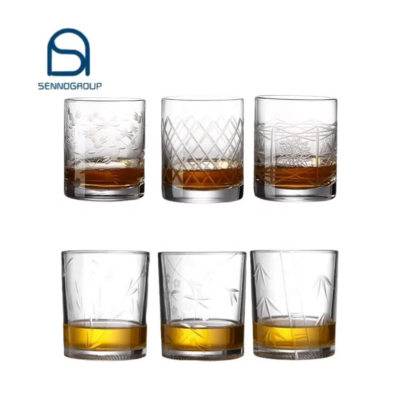 Vendita calda stampata incisione cristallo whisky vetro Rock bicchieri bicchiere da whisky fatto a mano per Bar