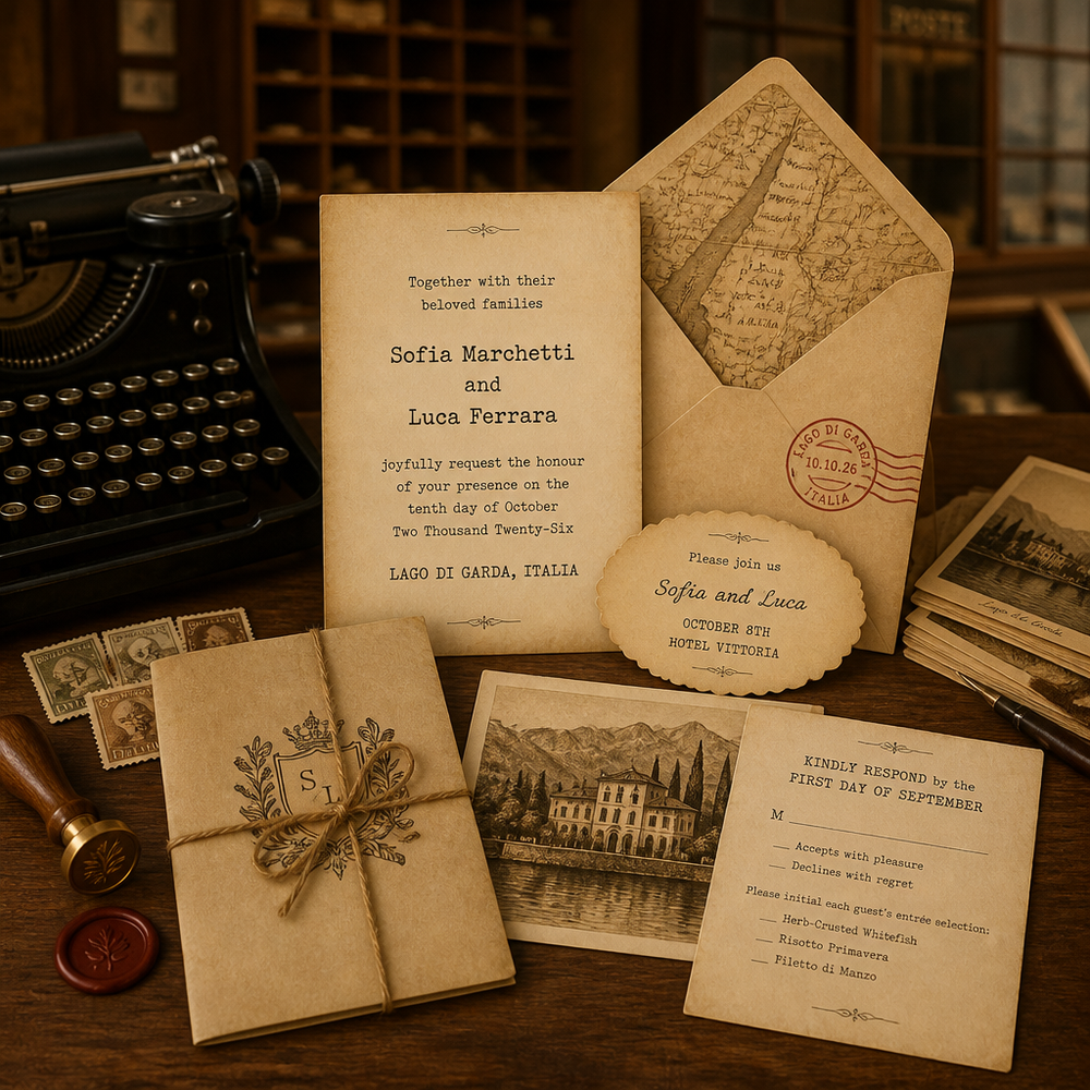 Vintage Postmark Wedding Invitation