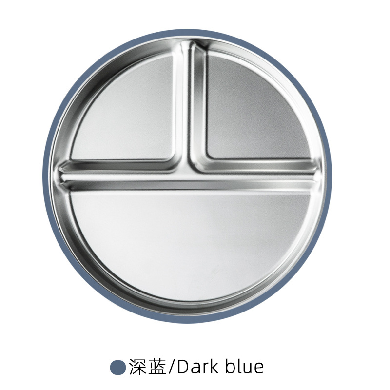 Plaque ronde en acier inoxydable avec base d'aspiration bleu foncé