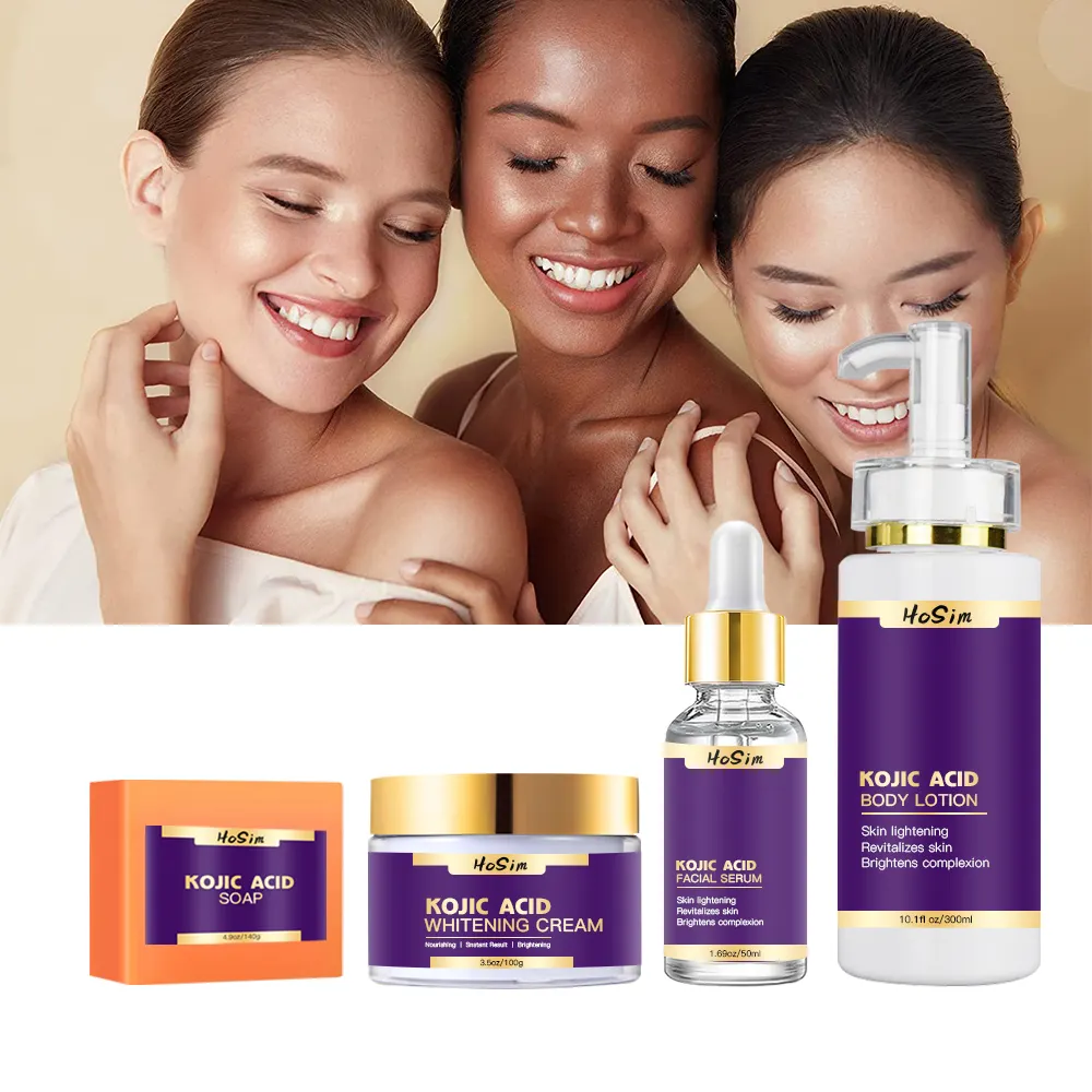 Kojic conjunto de cuidados com a pele, conjunto de ácido kojic para clareamento da pele, sabonete, loção corporal, cuidados com a pele