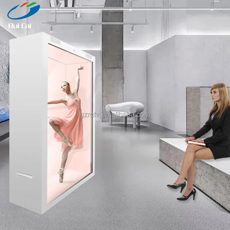 Caixa de holograma 3D interativa de tamanho humano de 86 polegadas com tela sensível ao toque e projeção em tempo real vitrine LCD transparente