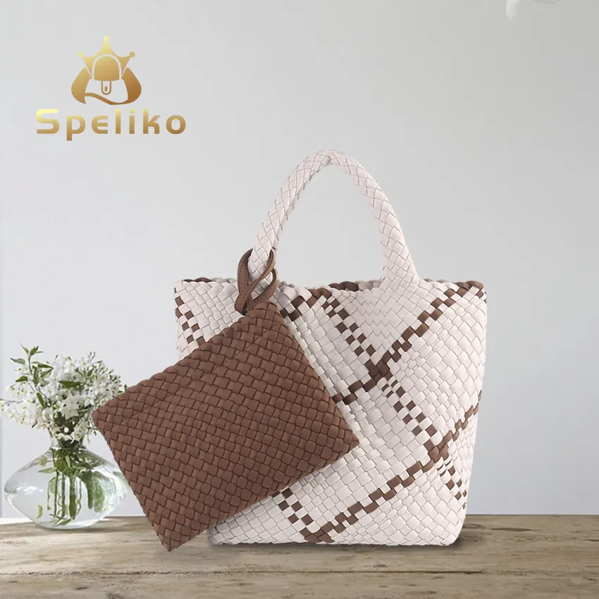 OEM Factory Customized Made Stock Color Yellow Neoprene Fashion Woven Bag Woven Neoprene Tote Bag