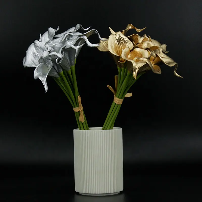 Flores artificiales de lirio de polipiel, miniflores de lirio Real, Plata/oro, Cala