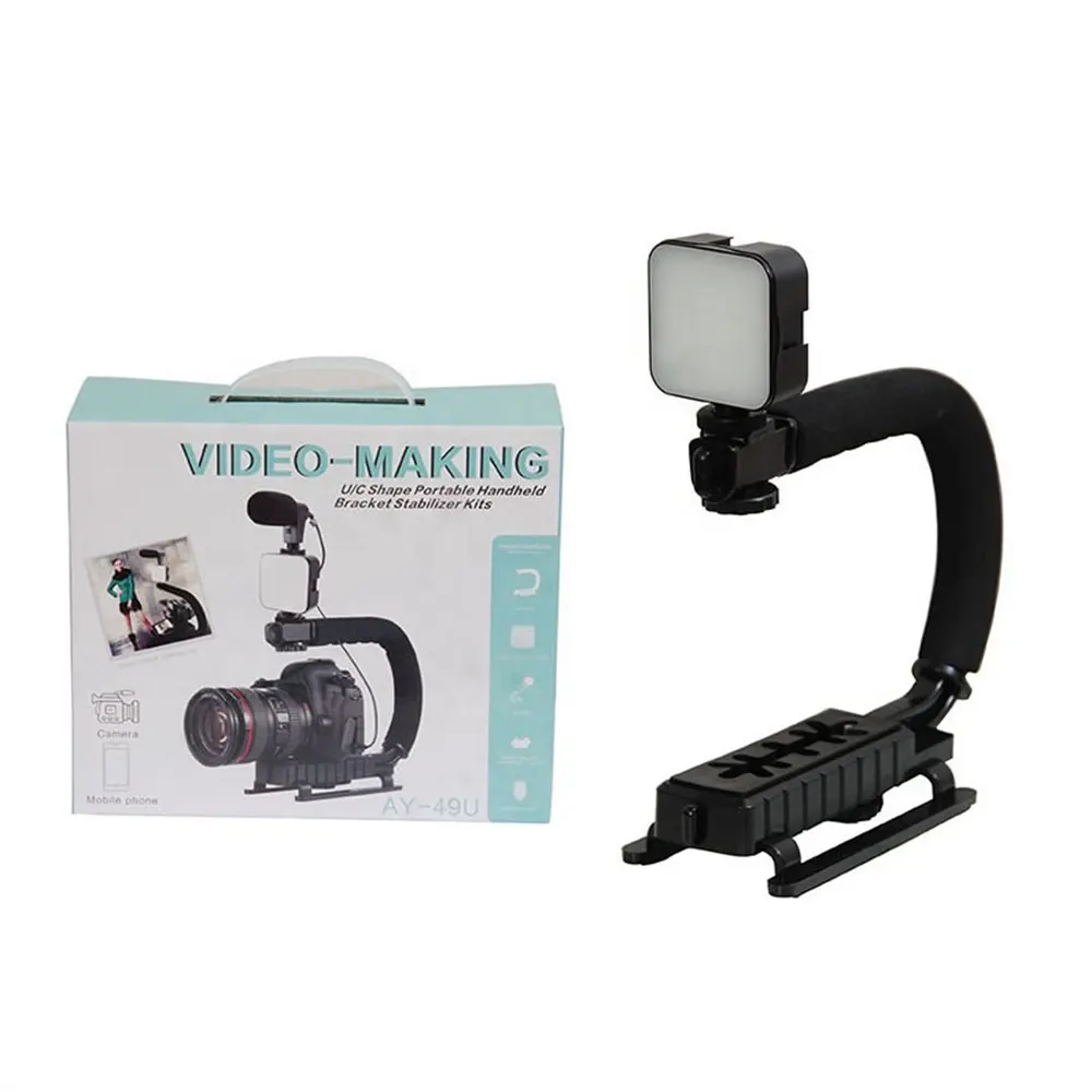 U Vorm Draagbare Handgrip Video Beugel Houder Camera Stabilisator Led Light Kit Vlogging Kit Video Vlogger Kits Microfoon