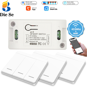 图雅迷你Wifi智能开关墙壁开关控制定时器无线开关智能生活自动化兼容Alexa谷歌主页 - Product Image 1