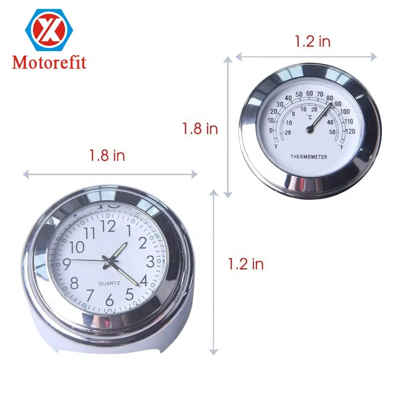 RTS — horloge et thermomètre à cadran blanc chromé pour Yamaha, Kawasaki, Honda, Suzuki, guidon de moto