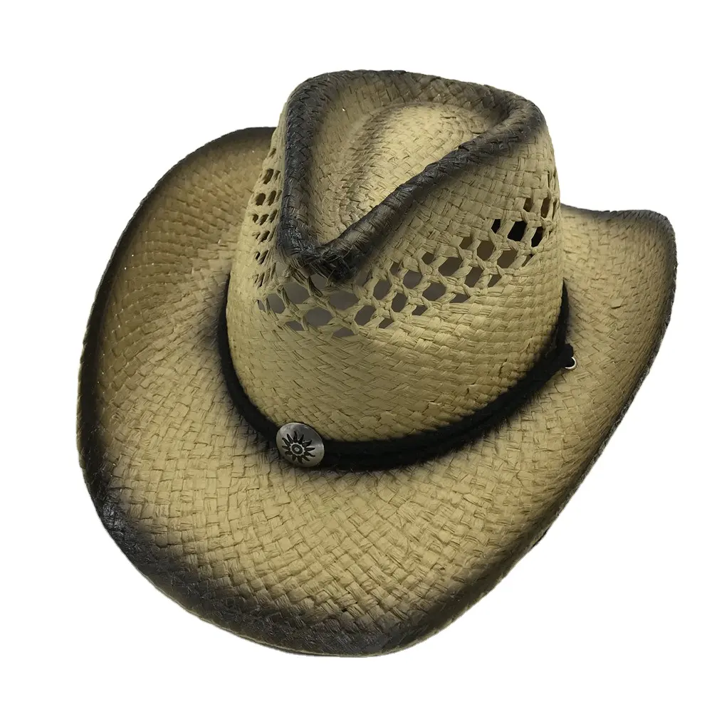 Chapeaux de Cowboy déchirés en papier, vente en gros, pas cher, vente en gros, unisexe, paille avec coupe