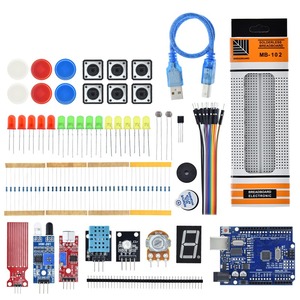 Kit di avviamento per Breadboard Arduino Uno R3 kit di apprendimento semplice di base, rilevamento del livello del suono/acqua/umidità/distanza, controllo LED
