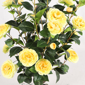庭の造園鉢植え植物人工植物カラフルな花の木プラスチック人工カメリアの木 - Product Image 5
