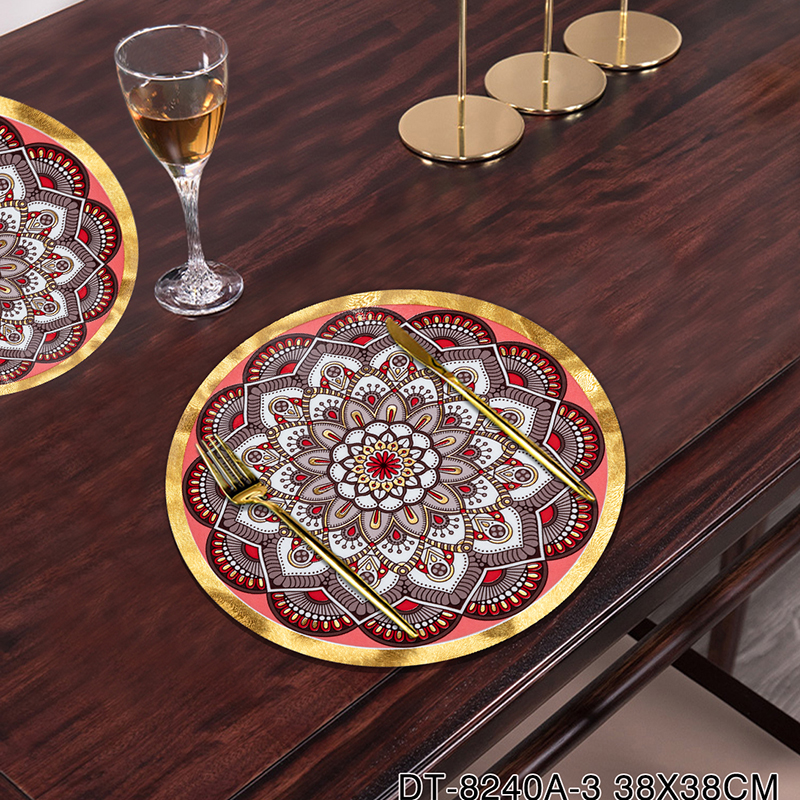 Bohemian Eco-friendly Waterproof Gold Vinyl PVC Round Placemats