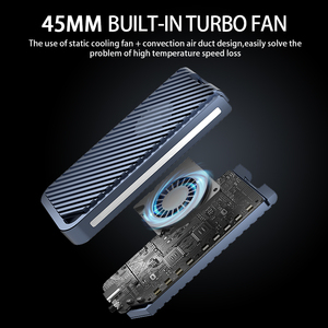 PURPLELEC thunderbolt 4/3固态硬盘外壳40Gbps NVME硬盘机箱，配有全功能USB 4.0端口45毫米冷却风扇芯片ASM2464