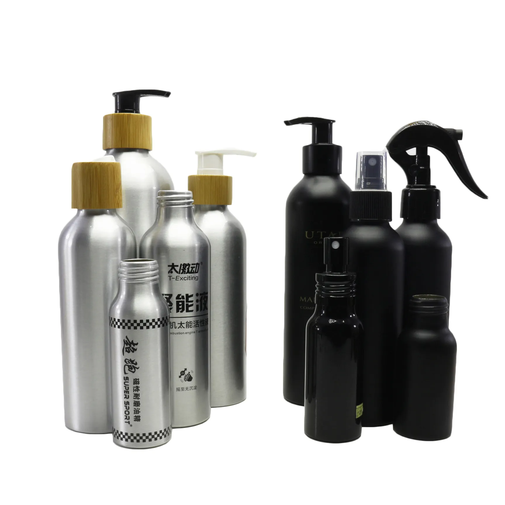 Hochwertige einzigartige leere 30ml 50ml 100ml 250ml 500ml Shampoo Kosmetik pumpe Spray Aluminium Schraube Trigger Flasche 8888E