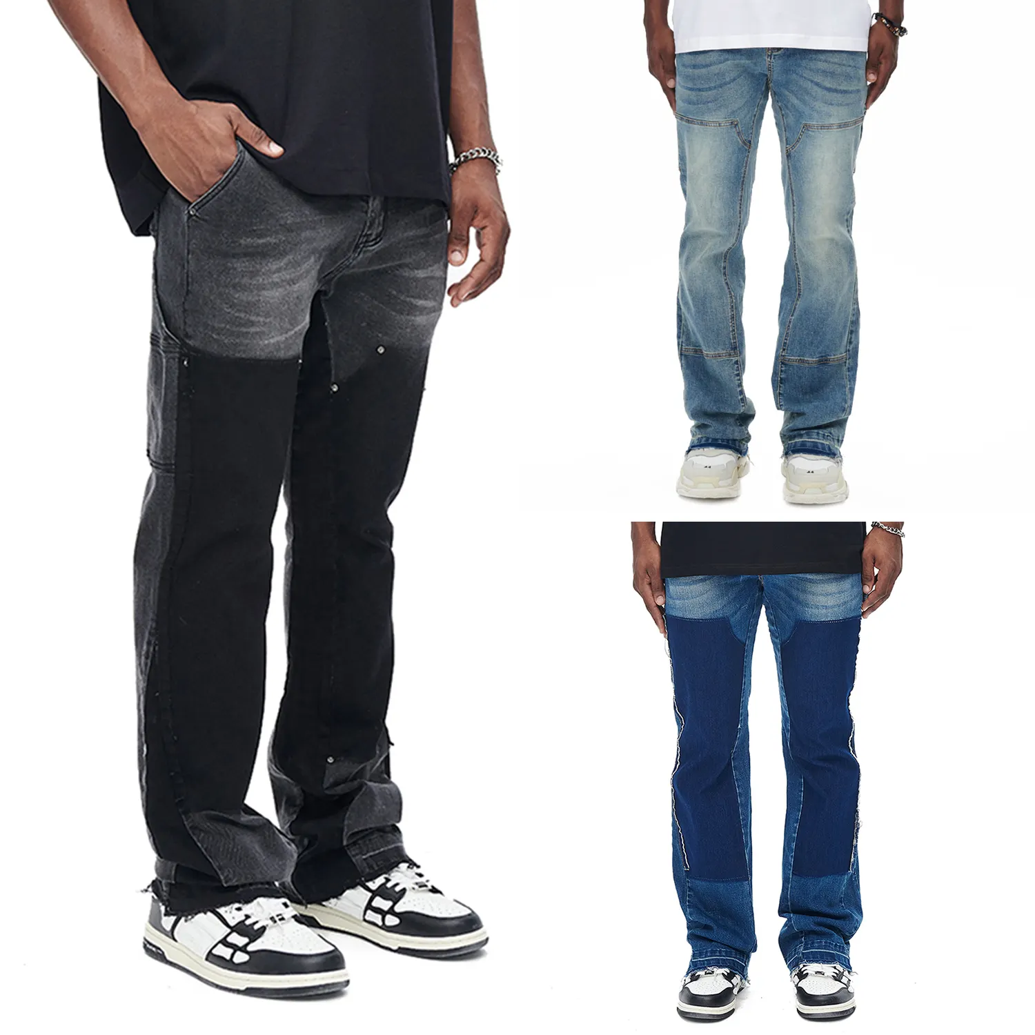 Gingtoo Jeans Nhà Sản Xuất Chất Lượng Cao Chắp Vá Desgin Quần Xếp Chồng Lên Nhau Baggy Bùng Jeans Người Đàn Ông