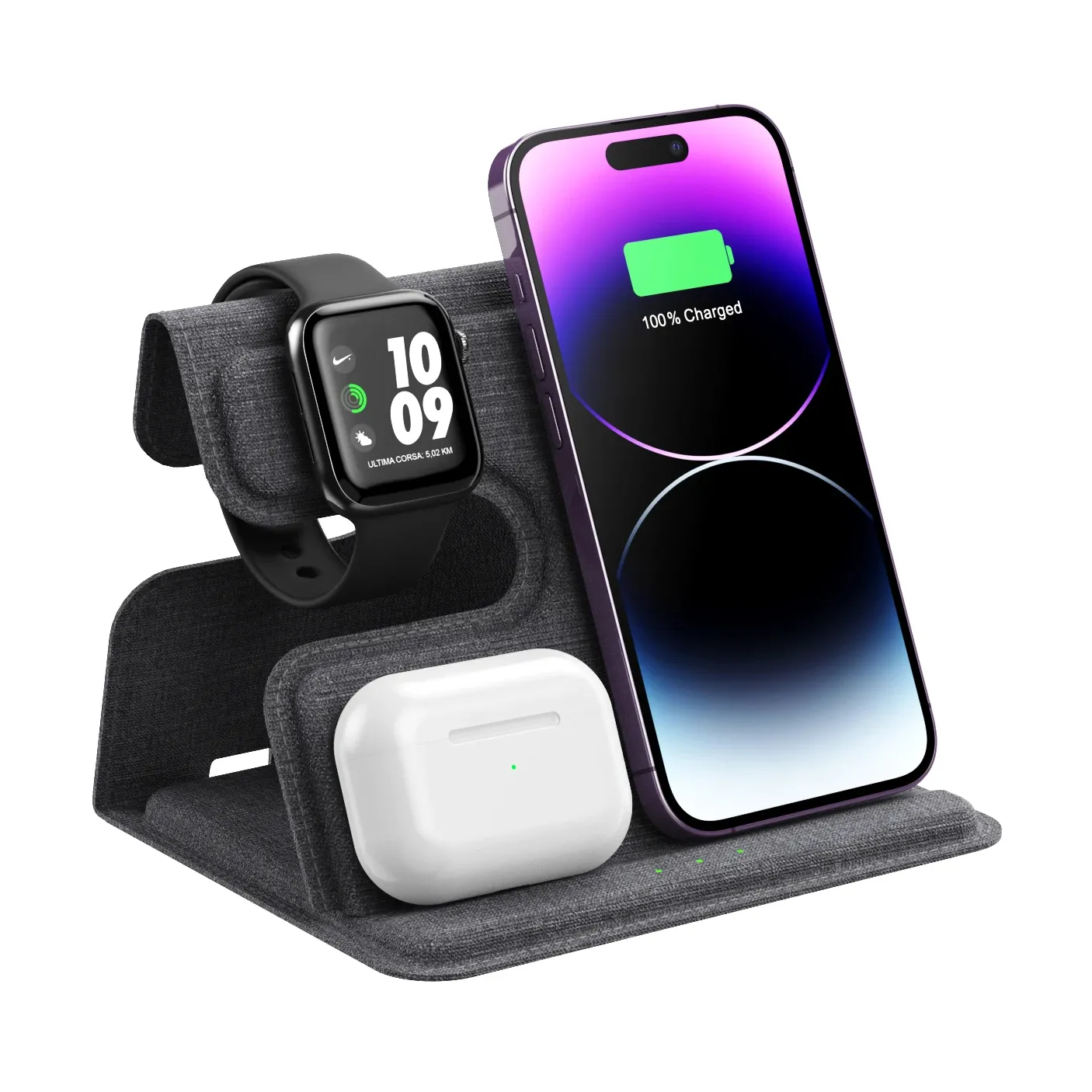 2024 New Product Full PU Leather 3 in 1 Wireless Charger For iphone Foldable Multifunctional Light Smart Watch Stand For Airpods