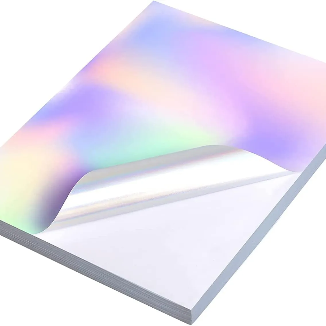 Papel adhesivo láser de vinilo imprimible holográfico de color arcoíris para impresora de inyección de tinta impresora láser en tamaño carta