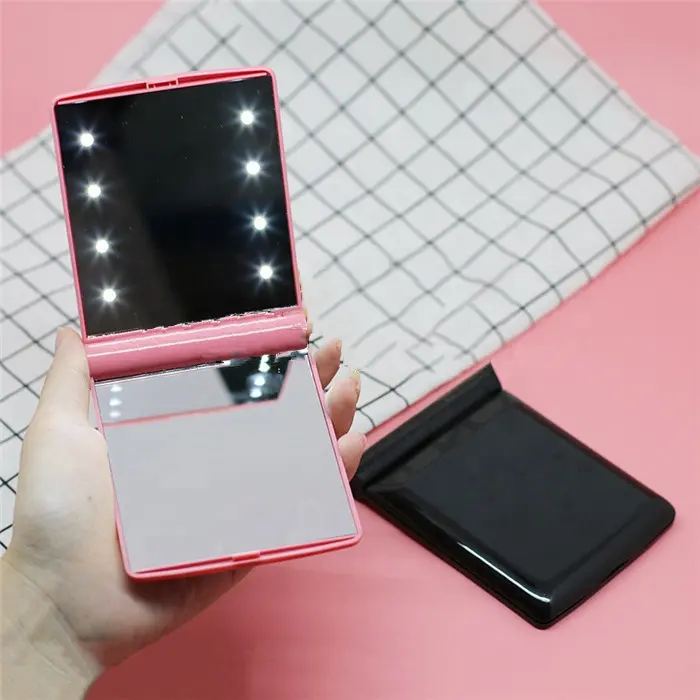 Wholesale cosmetic led mini mirror make up compact handbag led pocket folding mirror