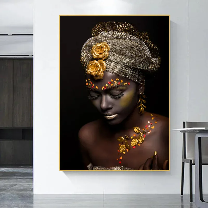 Скандинавская гостиная, Черное золото, Обнаженная Африканская женщина, HD печать, настенные картины, художественные плакаты, портретная живопись Cuadros