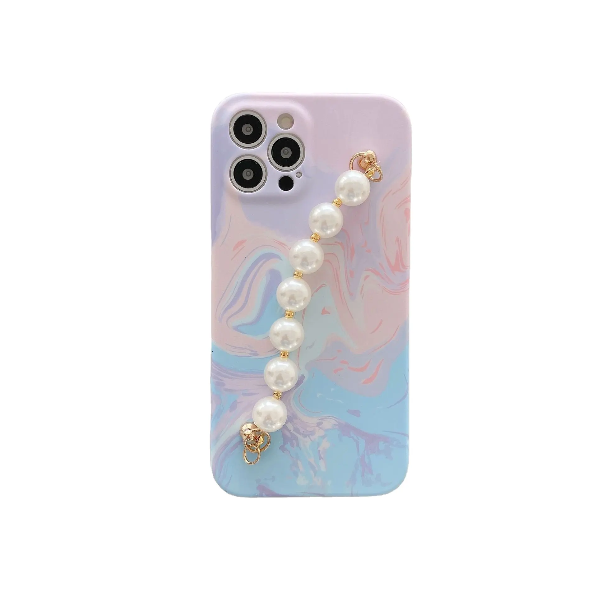 Cover per telefono di lusso con bracciale in perle di marmo di lusso per iphone 14 pro max con custodia antiurto in TPU con cinturino per custodie per iPhone 13