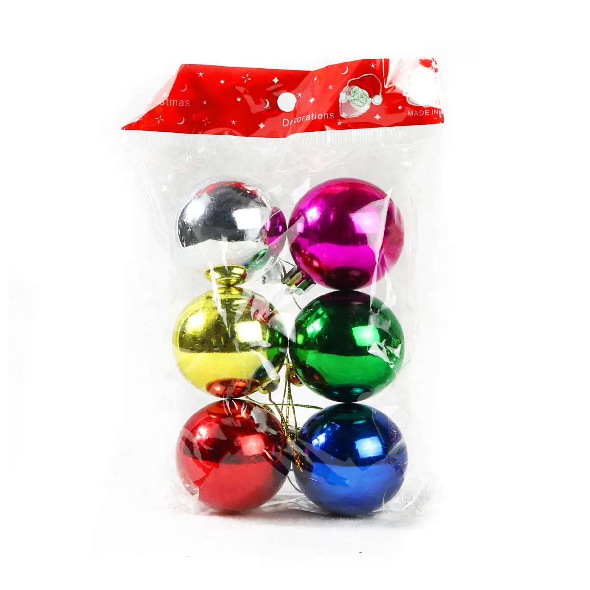 Conjunto de bolas de Navidad, Bolas de plástico galvanizado a granel, decoración de árboles de Navidad para fiestas, 6 uds./bolsa opp