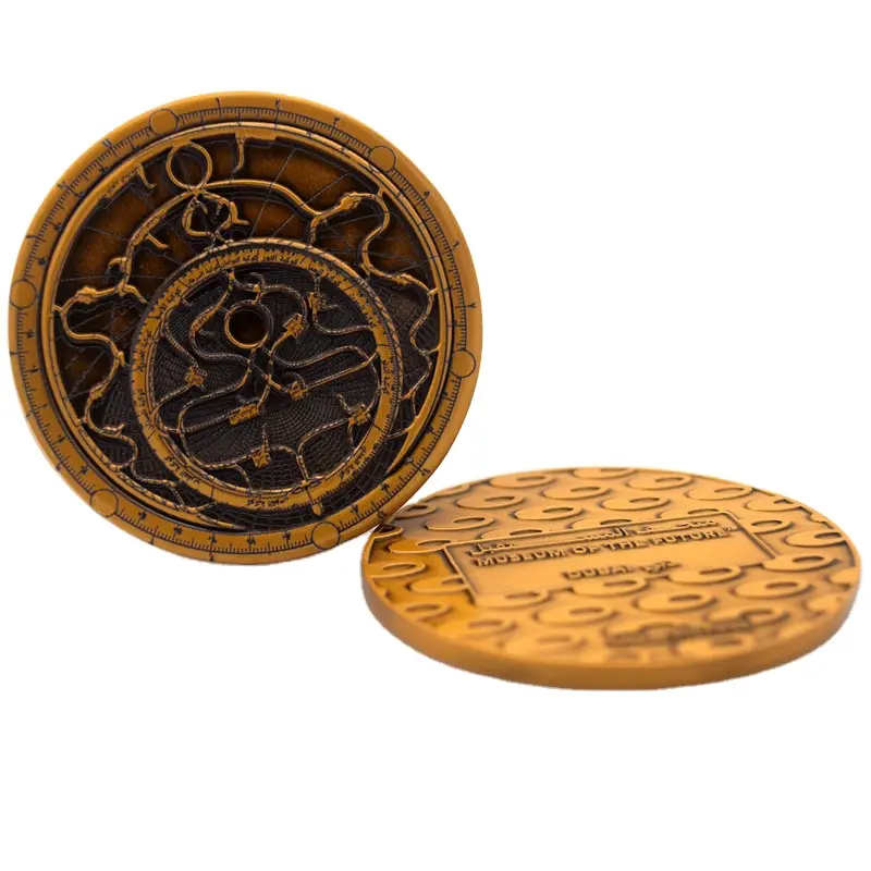 Musée du futur pièces de dubaï pièces de défi en laiton-brossé avec plaqué or