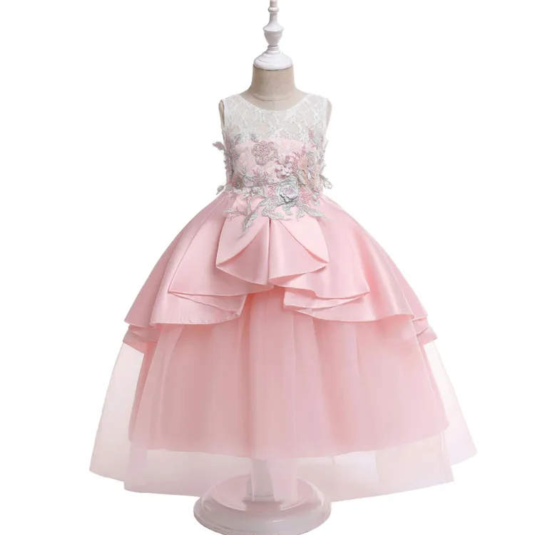HYM01 Kids Flower Girls Wedding Dress For Girl Party Dresses Lace Princess Summer Teenage Children Princess Dress