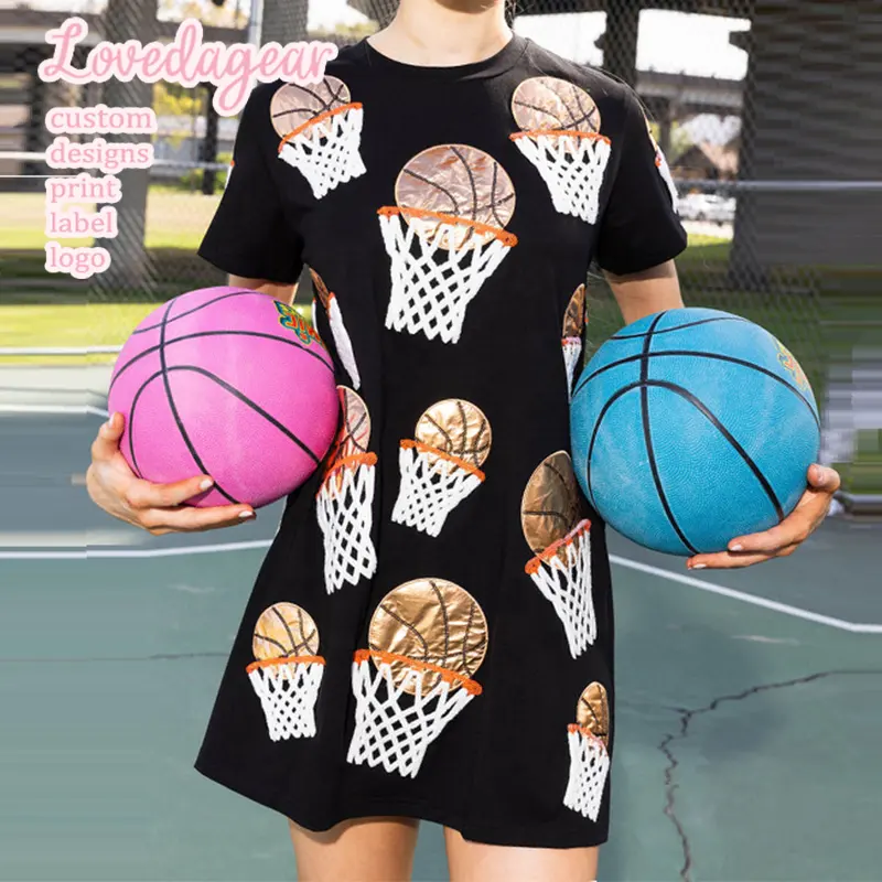 Loveda ODM OEM Game Day Robe ras du cou à paillettes avec écussons Robe de basket-ball pour femmes