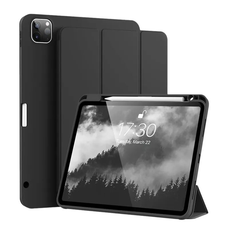 Casing 2022 untuk iPad Pro 11 inci generasi ke-4 2021 Gen ke-3 2020 Gen kedua sampul Flip silikon lembut dengan wadah pensil Funda