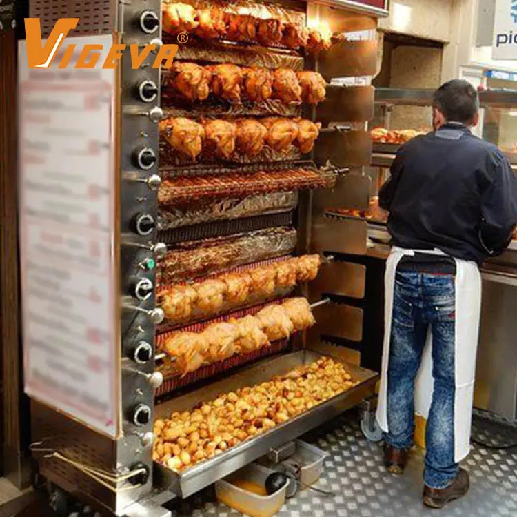 Asador Vertical de pollo a Gas, acero inoxidable, 6 capas, para pollos