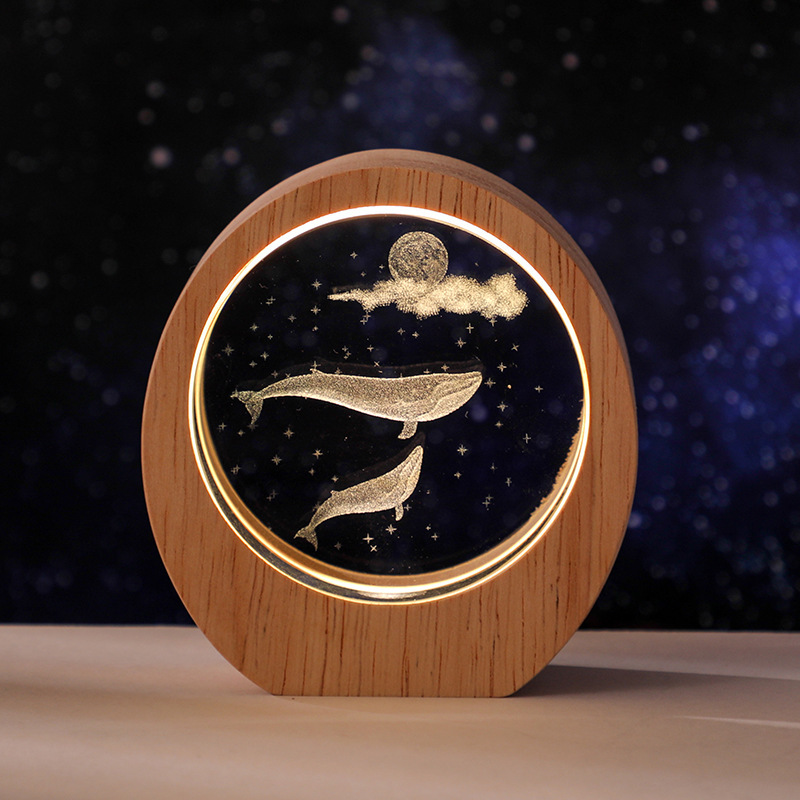 Deep sea whale round wooden frame
