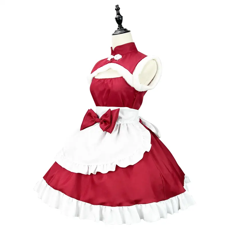 2024 mujeres Santa Claus Cosplay Sexy Lolita Maid uniforme vestido de lujo traje de Navidad invierno vestido rojo mucama camarera uniforme