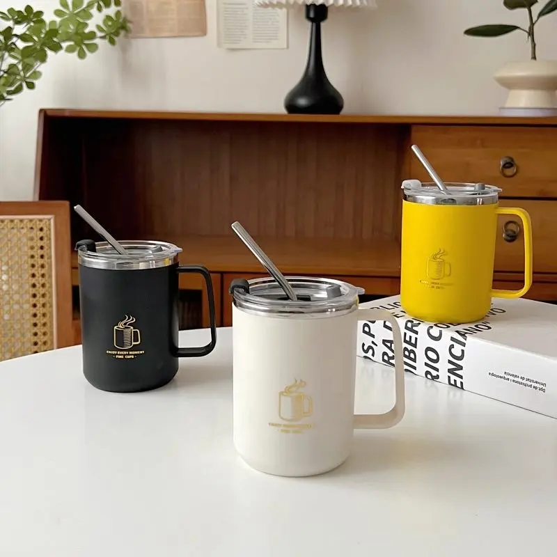 Nuovo Design alla rinfusa personalizzato isolato a doppia parete in acciaio inox ghiaccio/caldo da viaggio tazza di caffè con manico e paglia