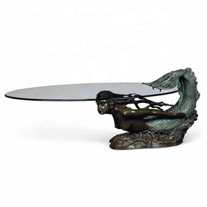 Tự Chế Điêu Khắc End Bảng Kim Loại Bàn Trà Nàng Tiên Cá Tượng Đồng Thủy Tinh Bàn Cà Phê - Product Image 1